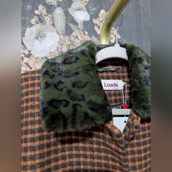 Louche London Dryden Cottage Check Faux Fur Wool Blend A-Line Coat Size US 8 NWT - Picture 2 of 9